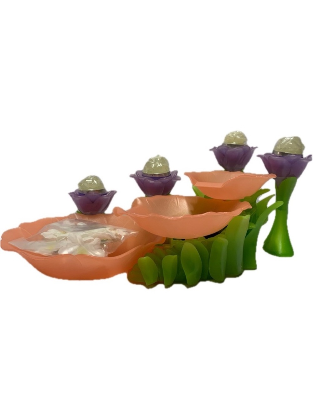 Vintage Avon Lighted Floral Fountain Tiered Waterfall Candle Holder Set NIB